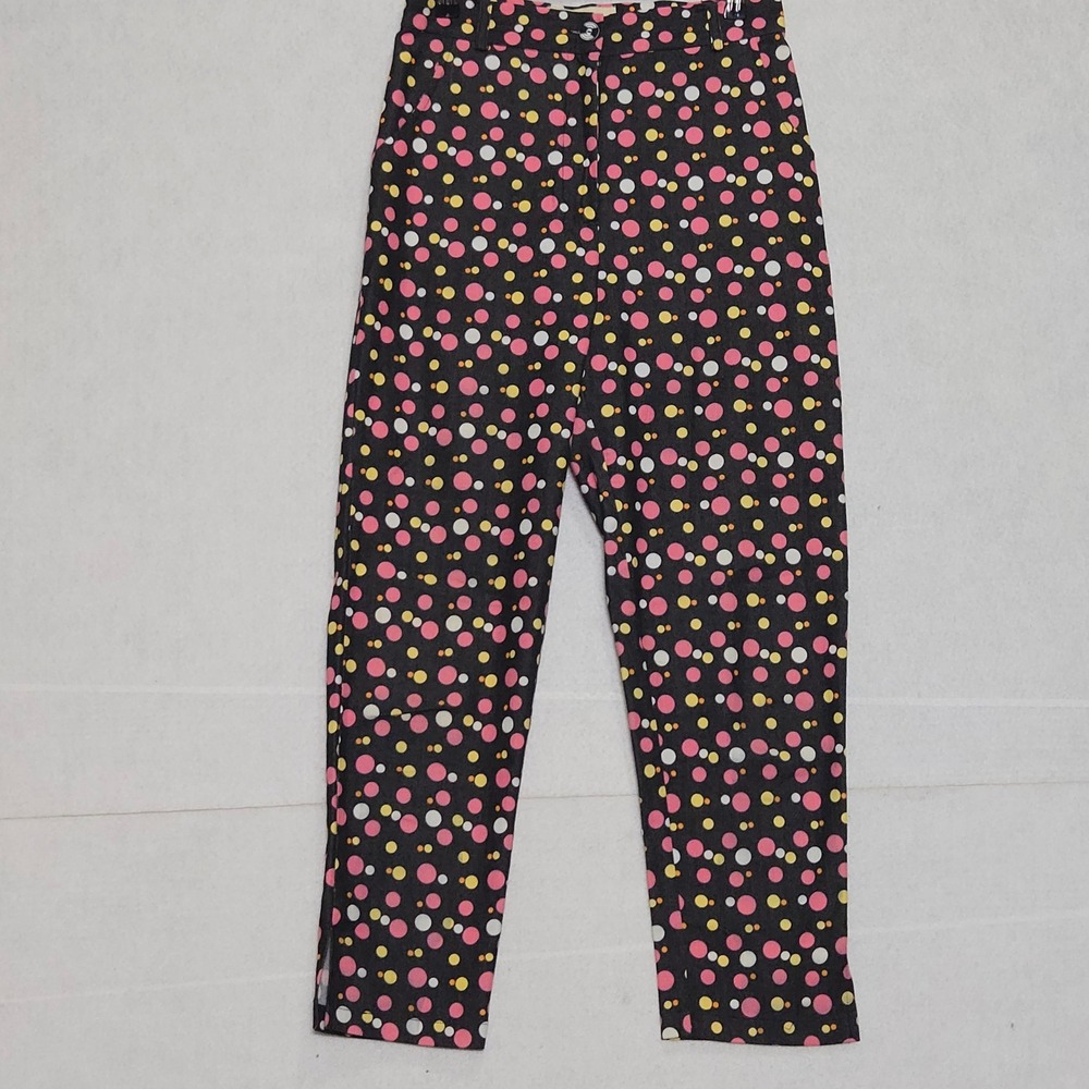 Bettie Page by Tatyana Polka Dot High Waisted Cigarette Pants Black Pink S 27"